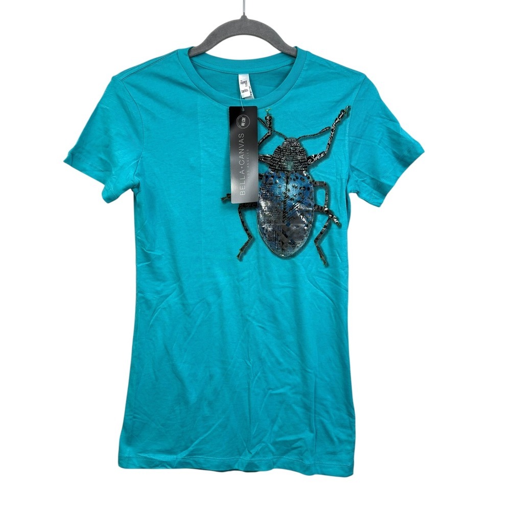 Bella+Canvas Girls Graphic Tee T Shirt Metallic Beetle Print Short Sleeve SZ M*